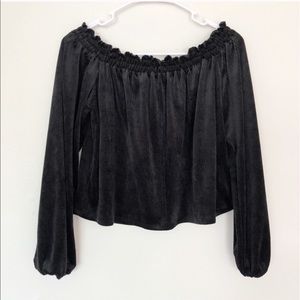 Delacy Ribbed Velvet Off The Shoulder Top Black